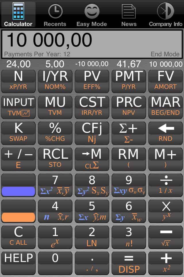 Kalkulator finansowy na iPhone