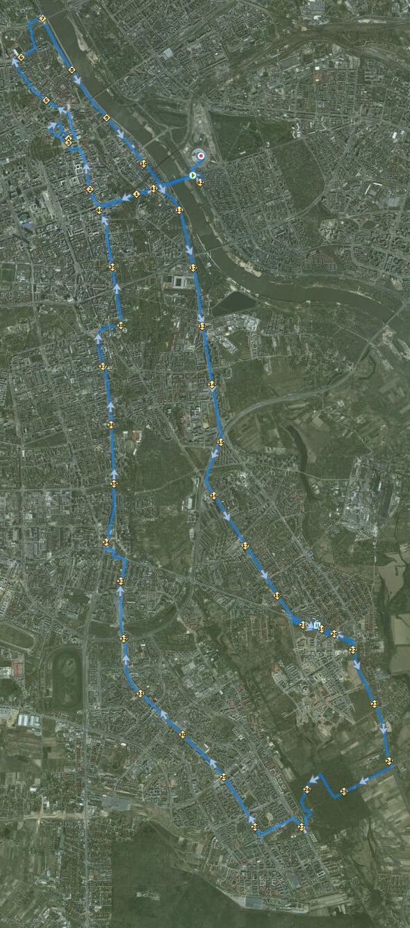 Trasa Maratonu Warszawskiego 2012 z GPS