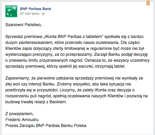Oświadczenie BNP Paribas