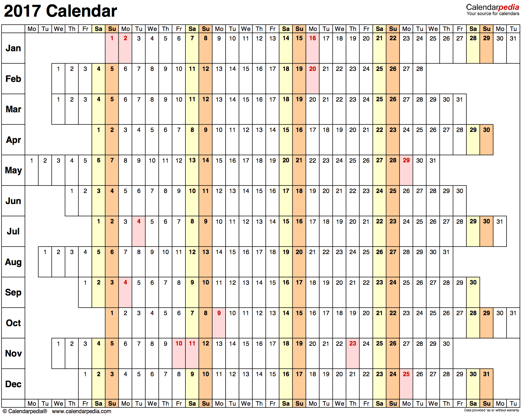 Kalender plan roczny poziomy